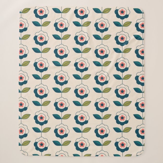 Retro Fun Garden Flower Pattern Sherpa Blanket (Front)