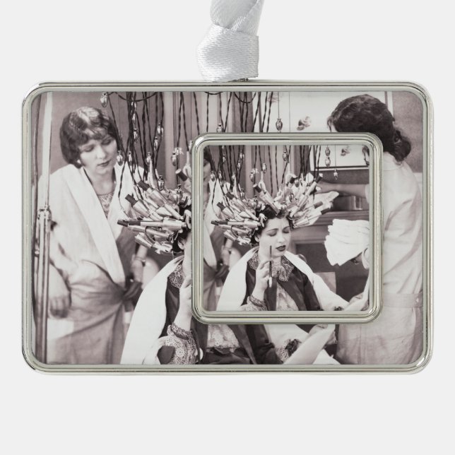 Retro Fun Hair Salon Silver Plated Framed Ornament (Front)