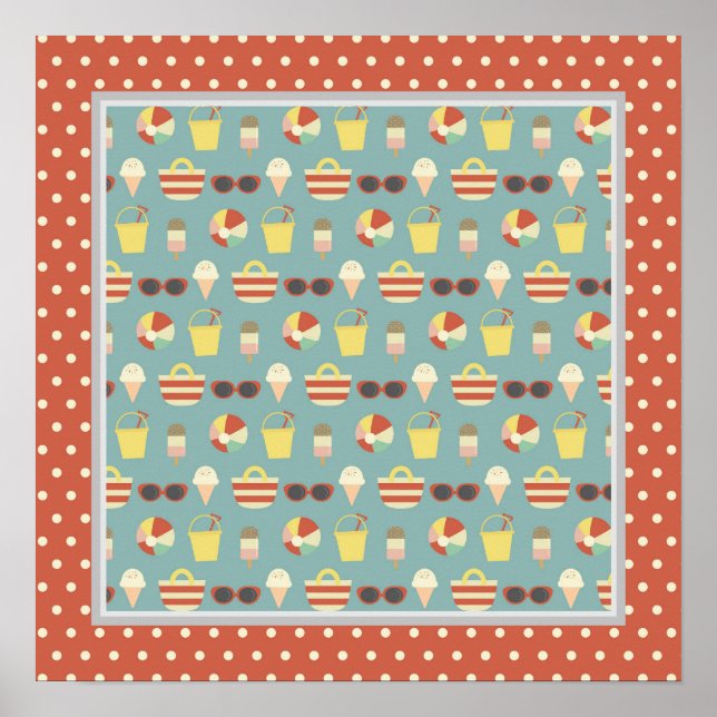 Retro Fun In The Sun Beach Square Poster (Front)