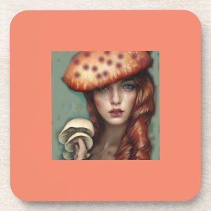 retro fun lady trippy mushroom wall art gift coaster