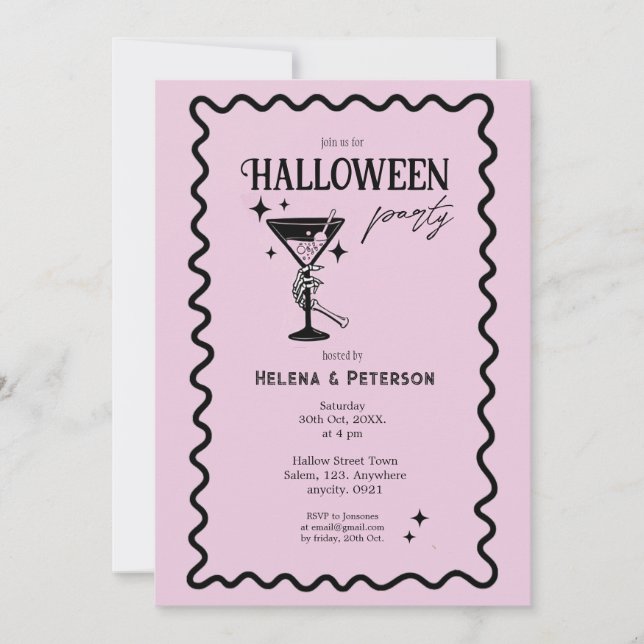Retro Fun Pink and Black Halloween Party Invitation (Front)
