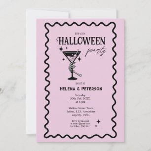 Retro Fun Pink and Black Halloween Party Invitation