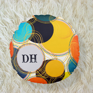 Retro Fun Trendy Geometric Abstract Monogram Round Cushion