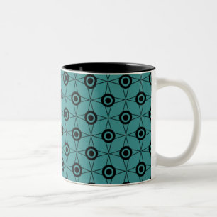 Retro Funk Geometric Mug, Teal Two-Tone Coffee Mug