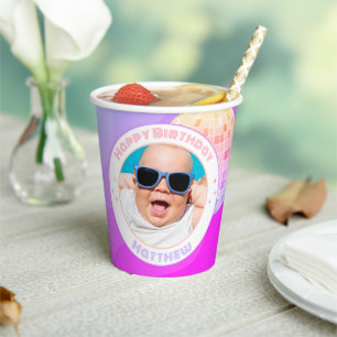 Retro Funky 80s 90s Disco Happy Birthday Photo Paper Cups
