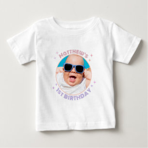 Retro Funky 90s Disco Ball Happy Birthday Photo Baby T-Shirt