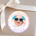 Retro Funky 90s Disco Ball Happy Birthday Photo Classic Round Sticker<br><div class="desc">Retro Funky 90s Disco Ball Happy Birthday Photo Classic Round Sticker</div>
