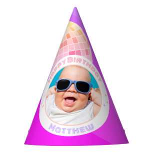 Retro Funky 90s Disco Ball Happy Birthday Photo Party Hat