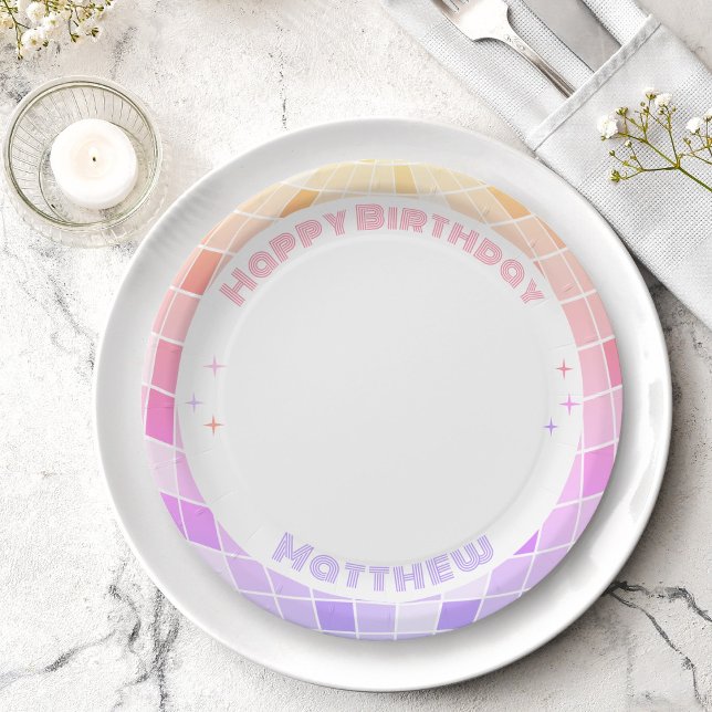 Retro Funky 90s Pink Disco Ball Birthday Party Paper Plate (Creator Uploaded)