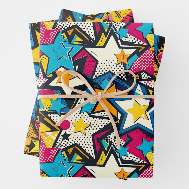 Retro Funky Abstract Comic Pop Pattern Wrapping Paper Sheet (In situ)