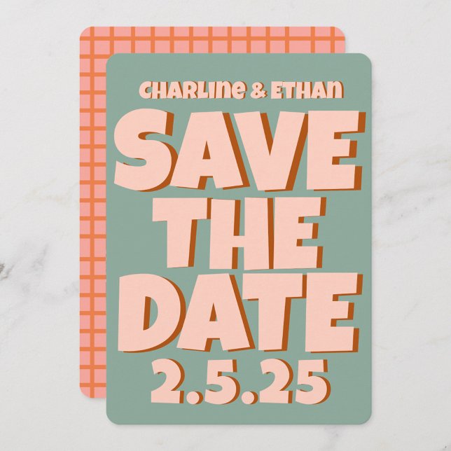 Retro Funky Blue Pink Save the Date QR code (Creator Uploaded)