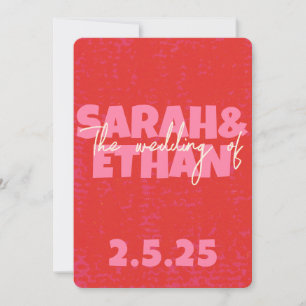Retro Funky bold Red  Pink Wedding  Invitation