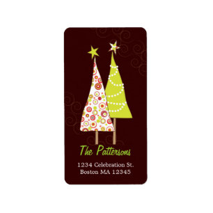 Retro Funky Christmas Trees Address Labels