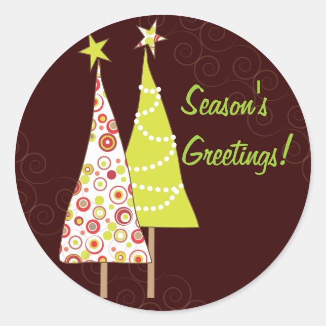 Retro Funky Christmas Trees Round Envelope Seal (Front)