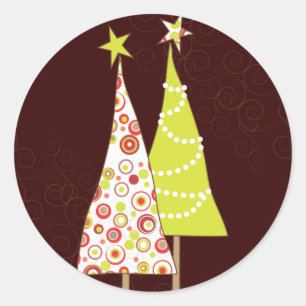 Retro Funky Christmas Trees Round Envelope Seal