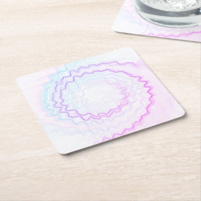Retro funky colourful swirl tie dye pattern party square paper coaster (Angled)