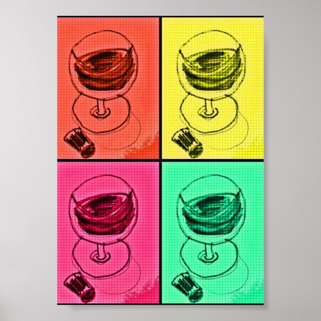 Retro Funky Cool Colourful Wine Glass Print (Front)