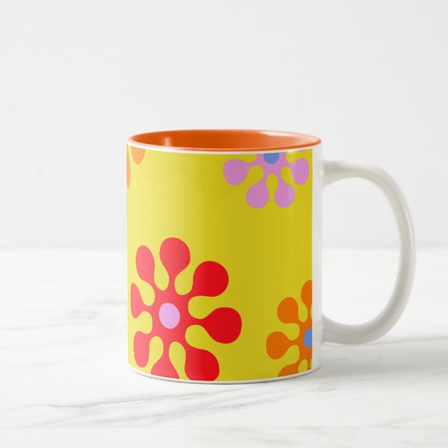 Retro Funky Flower Pattern Yellow Mug (Right)