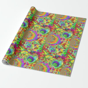 Retro funky fun colourful sunflower painting wrapping paper