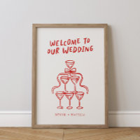 Retro Funky Fun Illustrated Wedding Welcome Sign