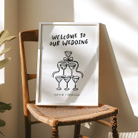 Retro Funky Fun Illustrated Wedding Welcome Sign