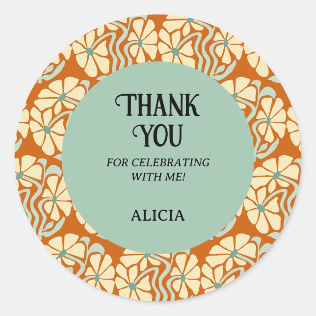 Retro Funky Groovy Boho Botanical Birthday Classic Round Sticker (Front)