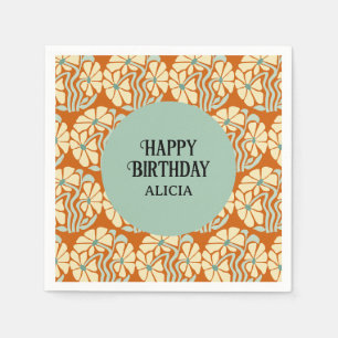 Retro Funky Groovy Boho Botanical Birthday Napkin