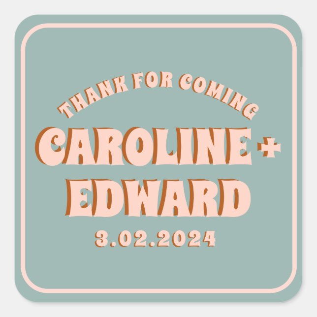 Retro Funky Groovy Colourful Pink Wedding Square Sticker (Front)