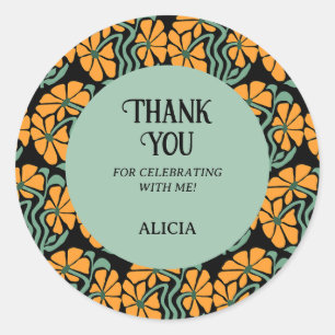 Retro Funky Groovy Daisy Birthday Can Cooler Classic Round Sticker