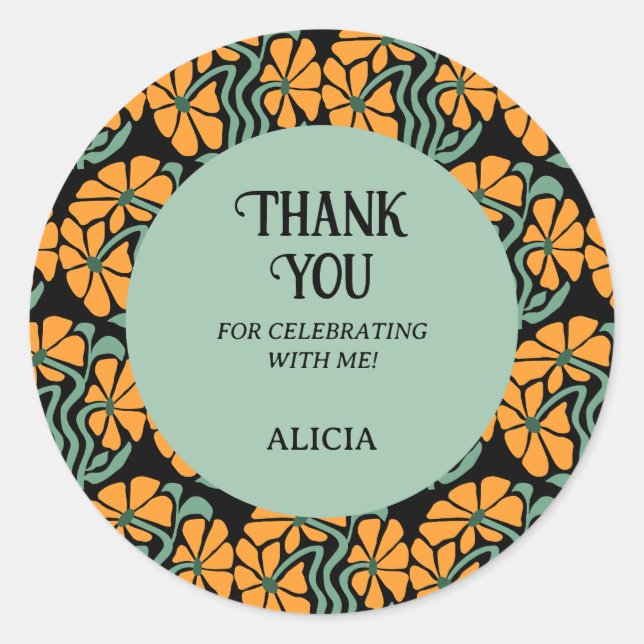 Retro Funky Groovy Daisy Birthday Can Cooler Classic Round Sticker (Front)