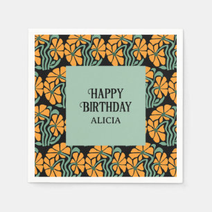 Retro Funky Groovy Daisy Flower Birthday Napkin