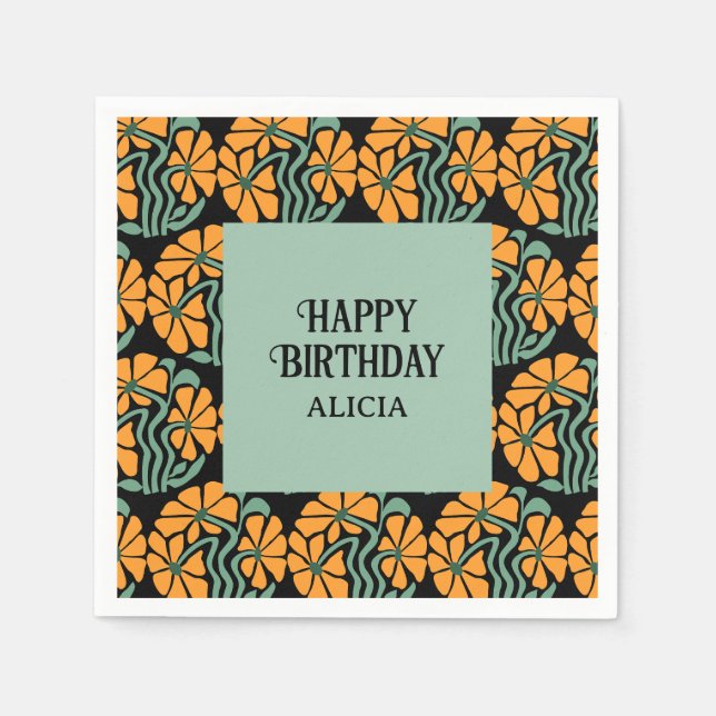 Retro Funky Groovy Daisy Flower Birthday Napkin (Front)