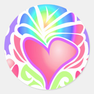 Retro funky groovy heart classic round sticker