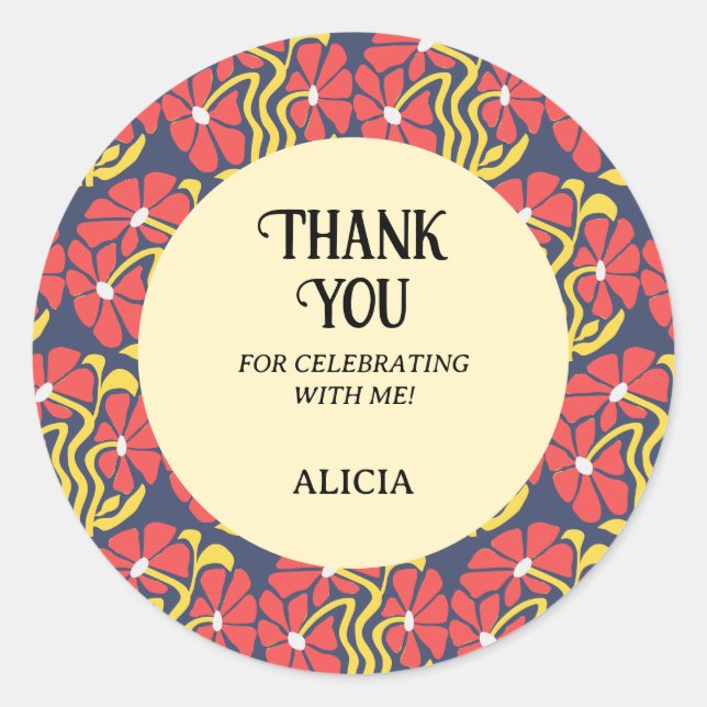 Retro Funky Groovy Trippy Daisy Floral Birthday Classic Round Sticker (Front)