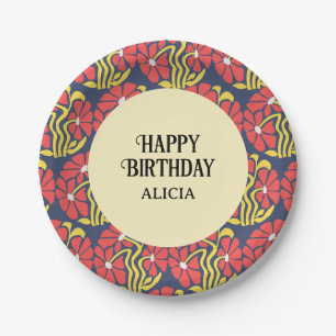 Retro Funky Groovy Trippy Daisy Floral Birthday Paper Plate