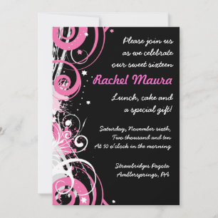 Retro Funky Hot Pink Sweet Sixteen 16 Invitation