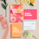 Retro Funky Modern pink orange Wedding Invitation<br><div class="desc">modern Wedding Invitation,  pink orange  Wedding Invitation,  retro Wedding Invite,  Wedding Invite Suite,  Retro wedding Invites.</div>