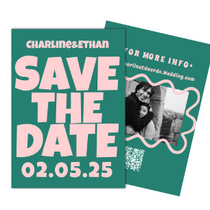 Retro Funky Pink Green Save the Date QR code