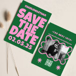 Retro Funky Pink Green  Save the Date QR code<br><div class="desc">Retro Funky Pink GREEN Save the Date</div>