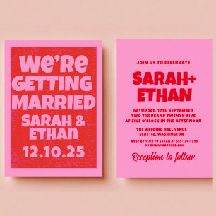 Retro Funky Pink Green  Wedding  Invitation