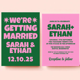 Retro Funky Pink Green  Wedding  Invitation