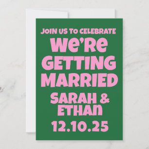 Retro Funky Pink Green  Wedding  Invitation