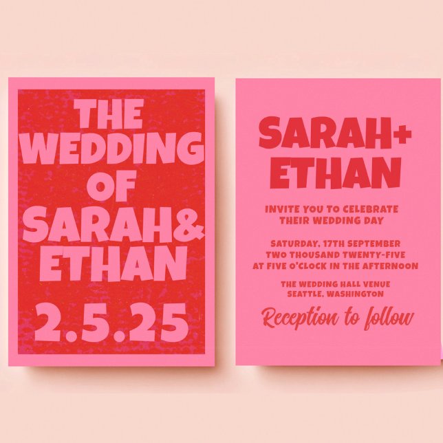 Retro Funky Pink Red Wedding  Invitation (Creator Uploaded)