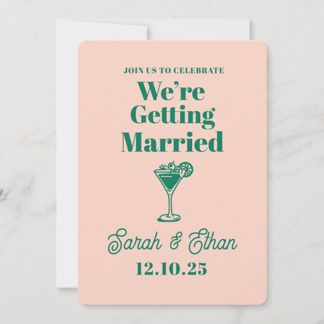 Retro Funky Striped Green Yellow Wedding Invitation (Front)