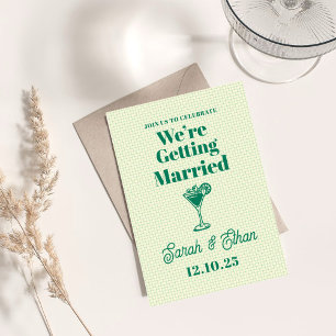 Retro Funky Striped Green Yellow Wedding Invitation