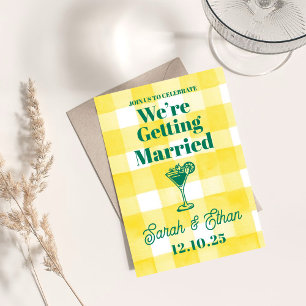 Retro Funky Striped Green Yellow Wedding Invitation