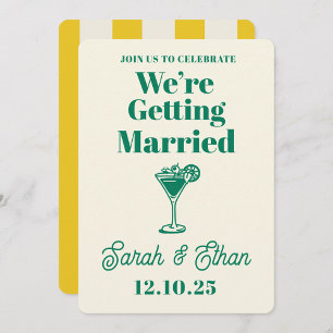 Retro Funky Striped Green Yellow Wedding Invitation