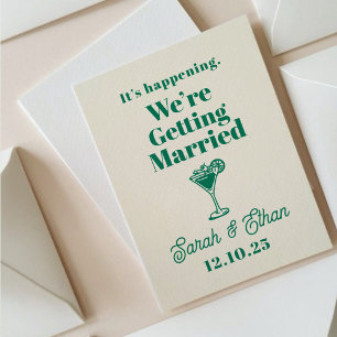 Retro Funky Striped Green Yellow Wedding Invitation
