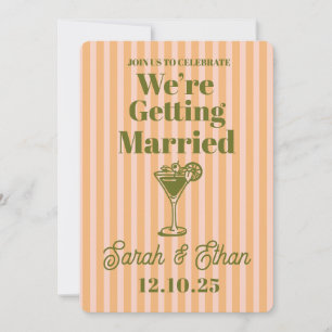 Retro Funky Striped Pink Orange  Wedding Invitation