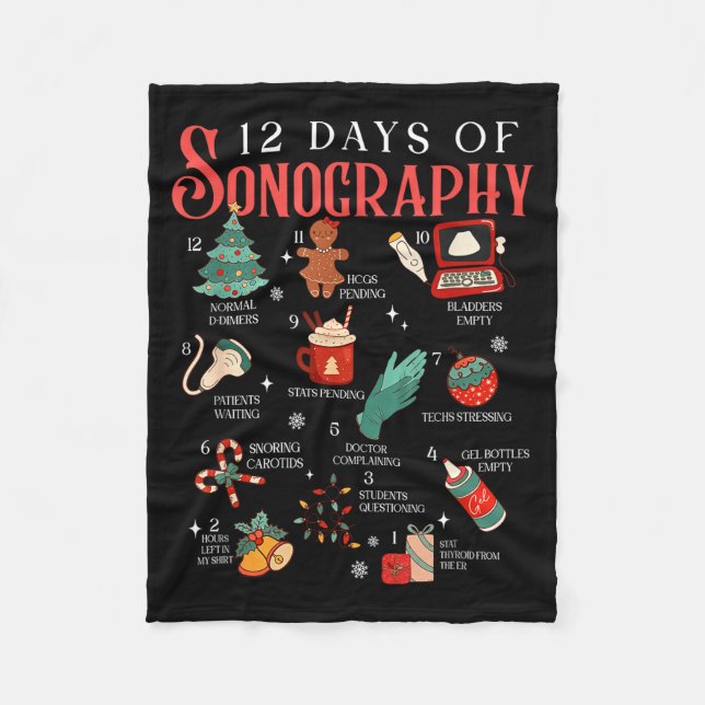 Retro Funny 12 Days Of Sonography Ultrasound Tech  Fleece Blanket (Front)